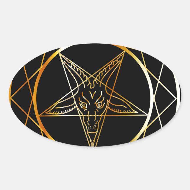Golden sigil of Baphomet Oval Sticker (Front)