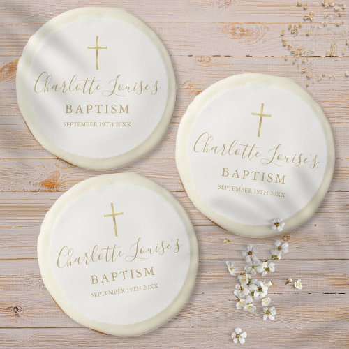 Golden Signature Baptism Christening Favor Sugar Cookie