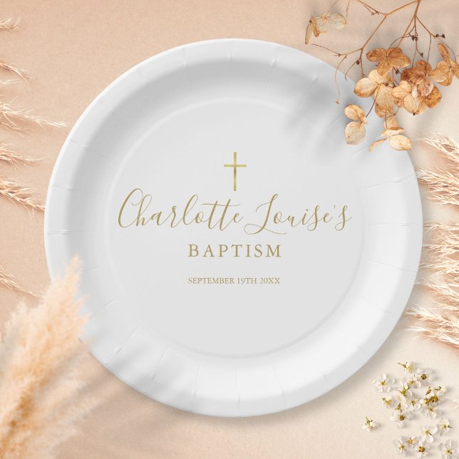 Golden Signature Baptism Christening Paper Plates (Creator Uploaded)