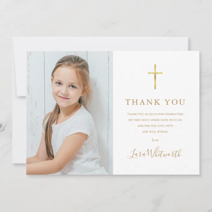 Golden Signature Photo First Holy Communion Thank You Card Zazzle Com