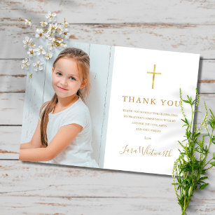 Golden Signature Photo First Holy Communion Thank You Card