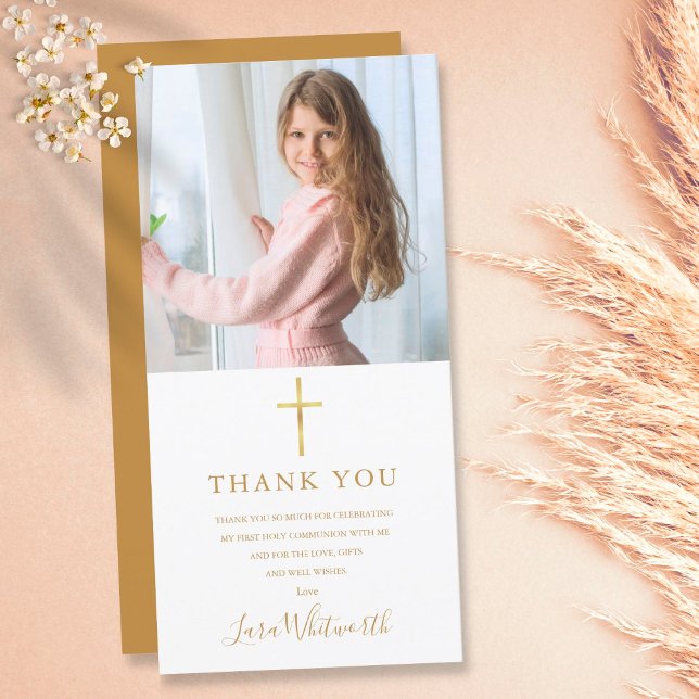 Golden Signature Photo First Holy Communion Thank You Card (Creator Uploaded)
