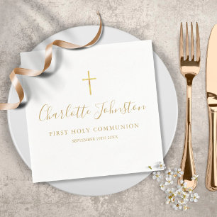 Golden Signature Script First Holy Communion Napkins