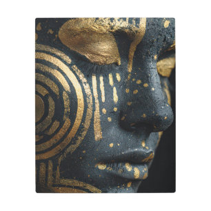 Golden Silence Abstract Face Metal Art Print