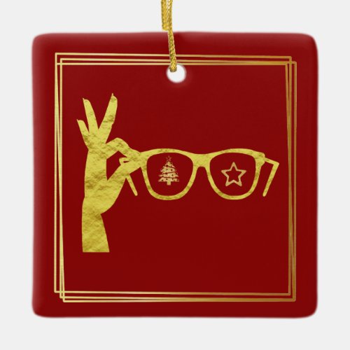 Golden Silhouette Hand Holding Glasses Ornament