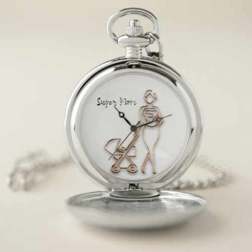 Golden Silhouette of a Super Mom Pocket Watch