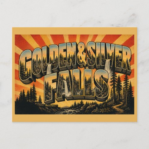 Golden & Silver Falls Oregon Twin Falls Forest Postcard