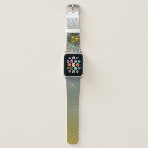 Golden Silver Flower Fantasy Abstract Art Initials Apple Watch Band