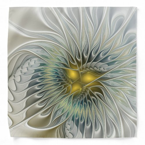 Golden Silver Flower Fantasy Abstract Fractal Art Bandana