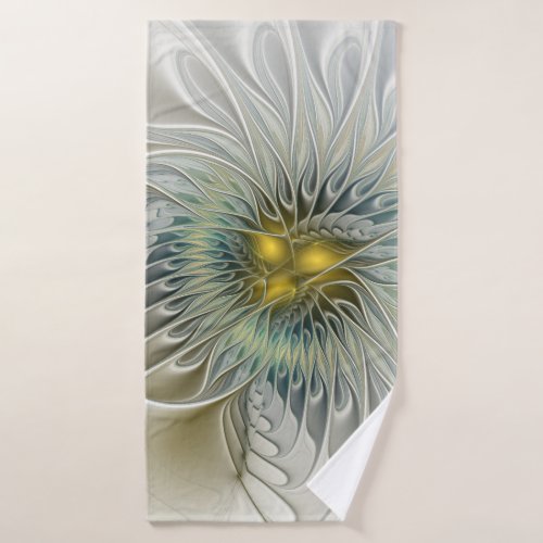 Golden Silver Flower Fantasy abstract Fractal Art Bath Towel