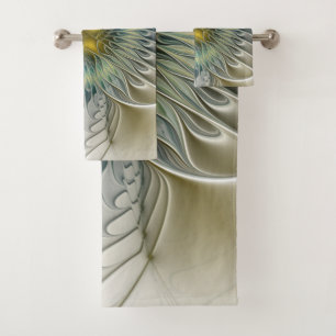 Golden Silver Flower Fantasy abstract Fractal Art Bath Towel Set