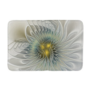 Golden Silver Flower Fantasy abstract Fractal Art Bathroom Mat