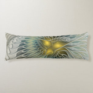 Golden Silver Flower Fantasy abstract Fractal Art Body Pillow
