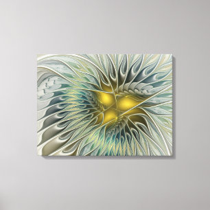 Golden Silver Flower Fantasy abstract Fractal Art Canvas Print