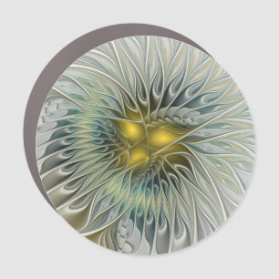 Golden Silver Flower Fantasy abstract Fractal Art Car Magnet