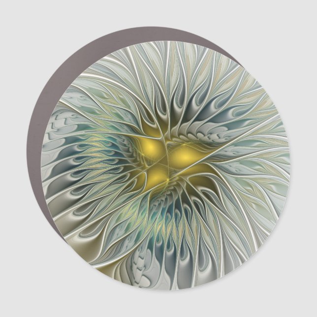 Golden Silver Flower Fantasy abstract Fractal Art Car Magnet (Front)