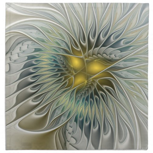 Golden Silver Flower Fantasy Abstract Fractal Art Cloth Napkin