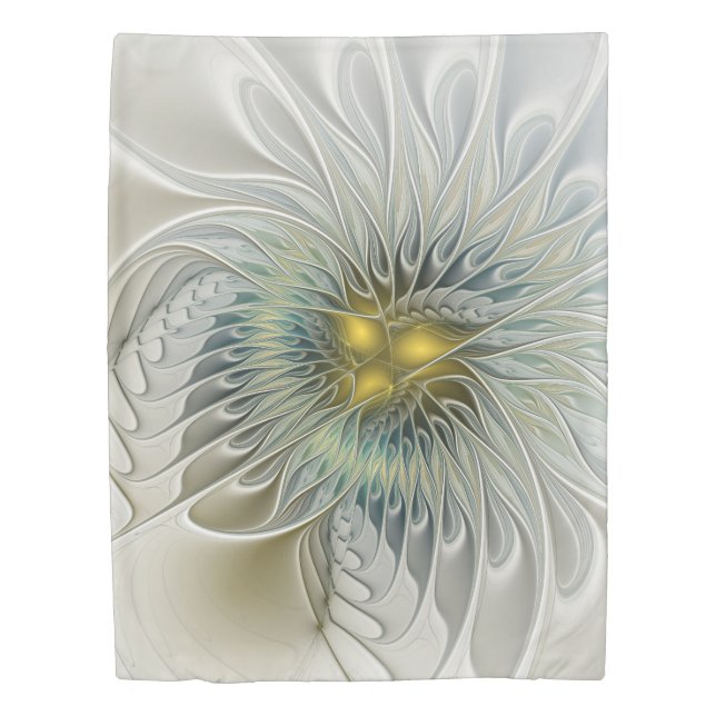 Golden Silver Flower Fantasy abstract Fractal Art Duvet Cover (Front)