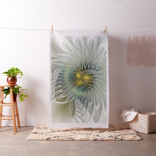 Golden Silver Flower Fantasy Abstract Fractal Art Fabric