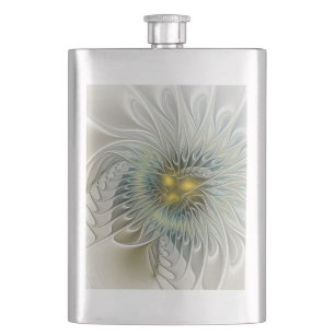 Golden Silver Flower Fantasy Abstract Fractal Art Flask