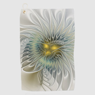 Golden Silver Flower Fantasy abstract Fractal Art Golf Towel
