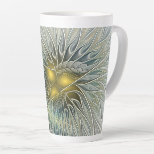 Golden Silver Flower Fantasy Abstract Fractal Art Latte Mug