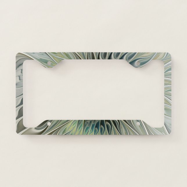 Golden Silver Flower Fantasy Abstract Fractal Art License Plate Frame (Front)