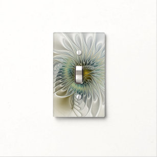 Golden Silver Flower Fantasy Abstract Fractal Art Light Switch Cover