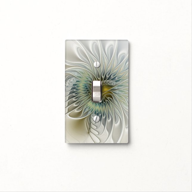 Golden Silver Flower Fantasy Abstract Fractal Art Light Switch Cover (In Situ)