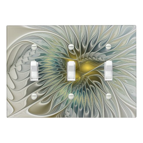 Golden Silver Flower Fantasy Abstract Fractal Art Light Switch Cover