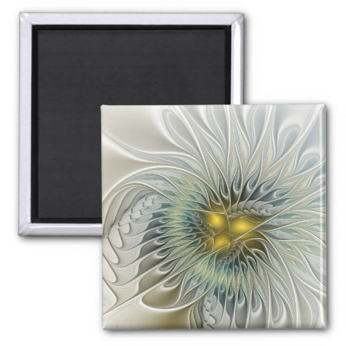 Golden Silver Flower Fantasy Abstract Fractal Art Magnet
