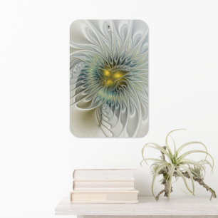 Golden Silver Flower Fantasy abstract Fractal Art Metal Sign