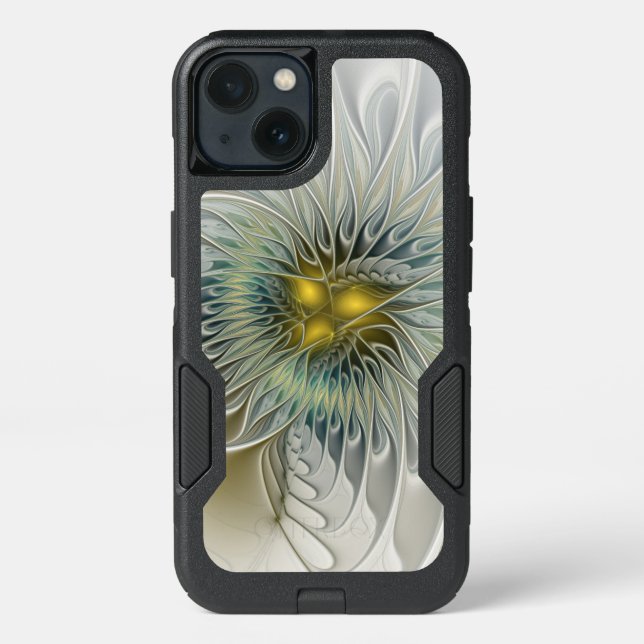 Golden Silver Flower Fantasy abstract Fractal Art Otterbox iPhone Case (Back)