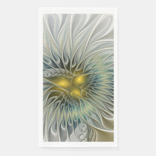 Golden Silver Flower Fantasy abstract Fractal Art Paper Guest Towels