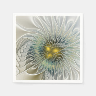 Golden Silver Flower Fantasy abstract Fractal Art Paper Napkins