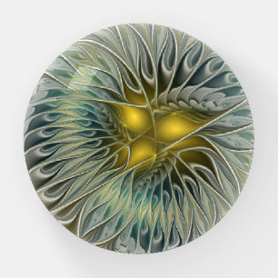 Golden Silver Flower Fantasy Abstract Fractal Art Paperweight
