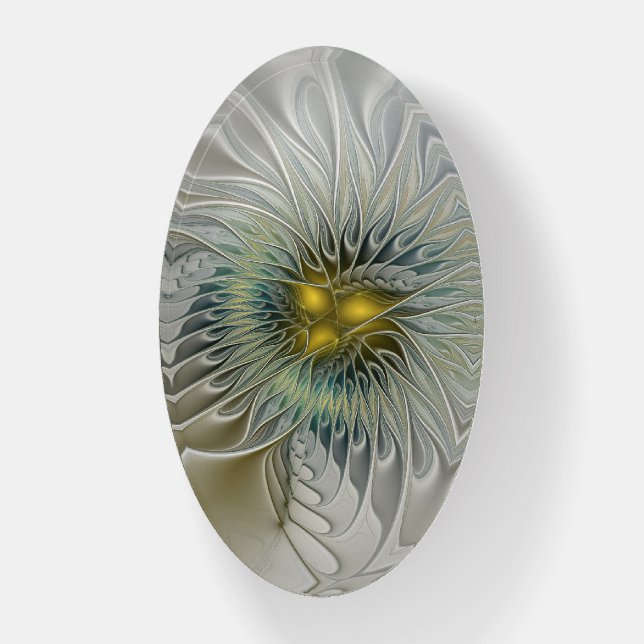 Golden Silver Flower Fantasy Abstract Fractal Art Paperweight (Vertical)