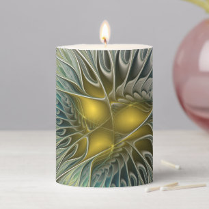 Golden Silver Flower Fantasy abstract Fractal Art Pillar Candle