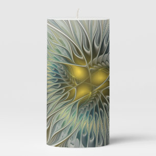 Golden Silver Flower Fantasy abstract Fractal Art Pillar Candle