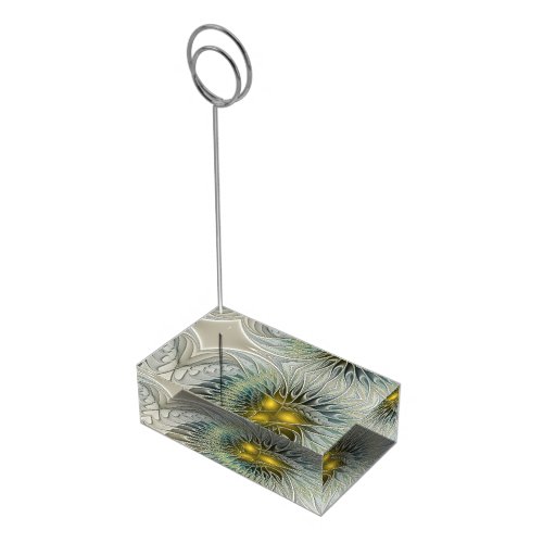 Golden Silver Flower Fantasy abstract Fractal Art Place Card Holder