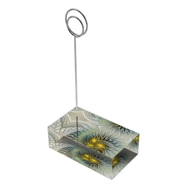 Golden Silver Flower Fantasy abstract Fractal Art Place Card Holder (Corner)