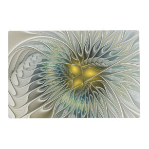 Golden Silver Flower Fantasy abstract Fractal Art Placemat