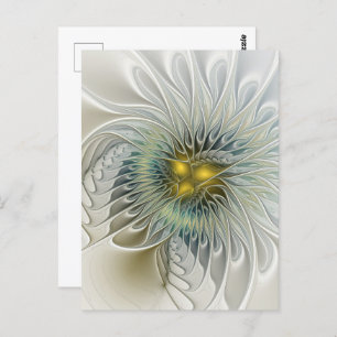 Golden Silver Flower Fantasy Abstract Fractal Art Postcard