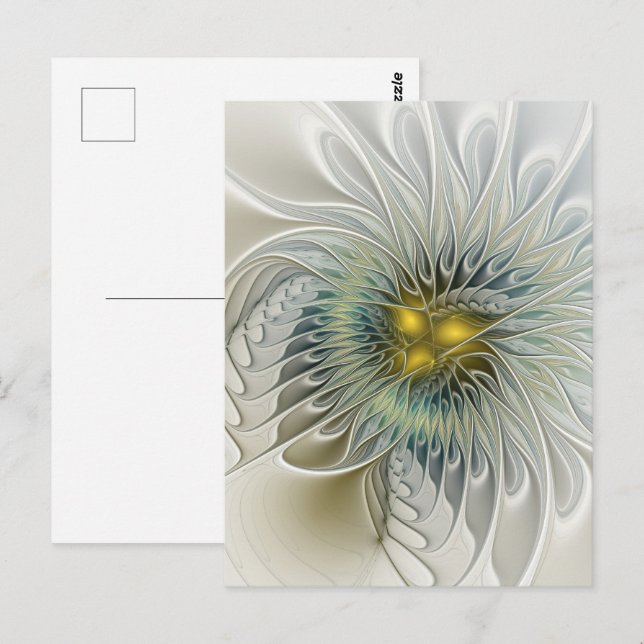 Golden Silver Flower Fantasy Abstract Fractal Art Postcard (Front/Back)