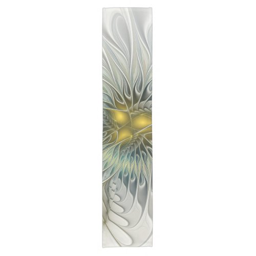 Golden Silver Flower Fantasy abstract Fractal Art Short Table Runner