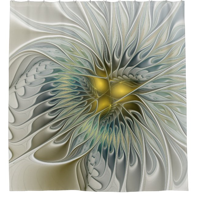 Golden Silver Flower Fantasy abstract Fractal Art Shower Curtain (Front)