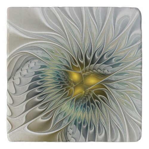 Golden Silver Flower Fantasy Abstract Fractal Art Trivet