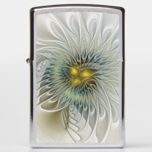 Golden Silver Flower Fantasy abstract Fractal Art Zippo Lighter