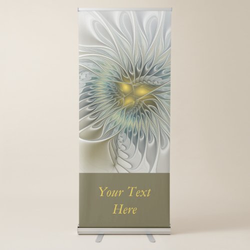 Golden Silver Flower Fantasy Abstract Fractal Text Retractable Banner