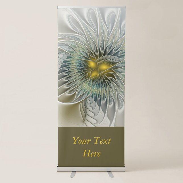 Golden Silver Flower Fantasy Abstract Fractal Text Retractable Banner (Front)